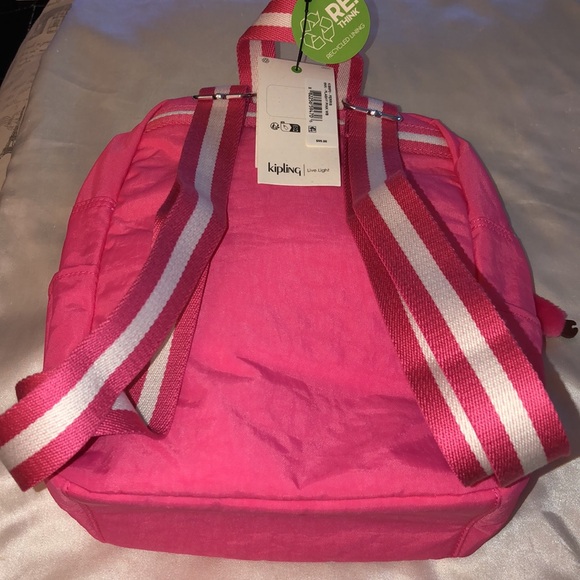 Kipling Ferris Nylon Backpack Flashy Pink WB With Faux Fur Monkey Keychain NWT - Picture 7 of 16
